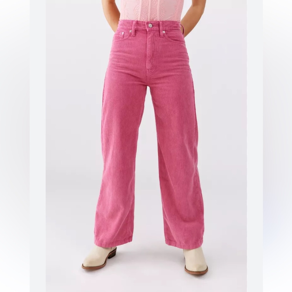 BDG URBAN OUTFITTERS CORDUROY HIGH WAIST WIDE LEG HOT PINK PANTS SZ 24